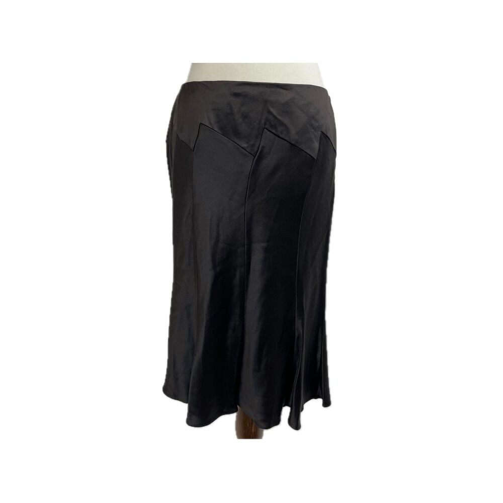 Anne Klein Silk Dark Brown Skirt Sz 10 Gored Lined Old Money Satin Quiet Luxury
